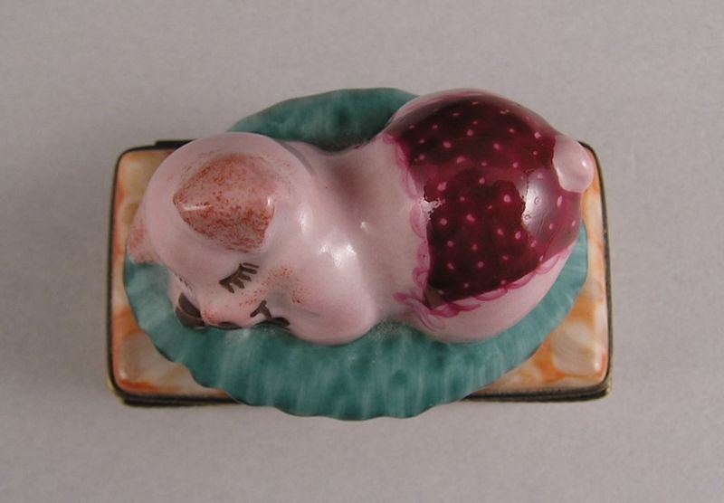 Adorable French Porcelain Limoges Trinket Pig Box Hand Painted