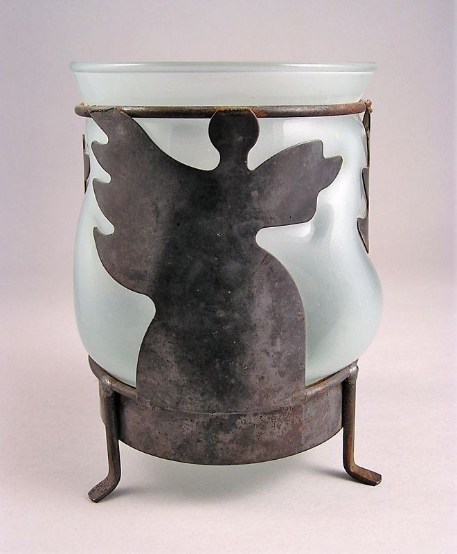 Unique Handcrafted Art work of Iron Angels and Hand blown Glass Vase