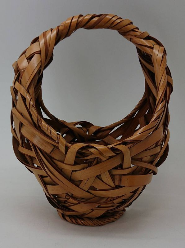 Finely Woven Japanese Bamboo Flower Vase Basket from Meiji