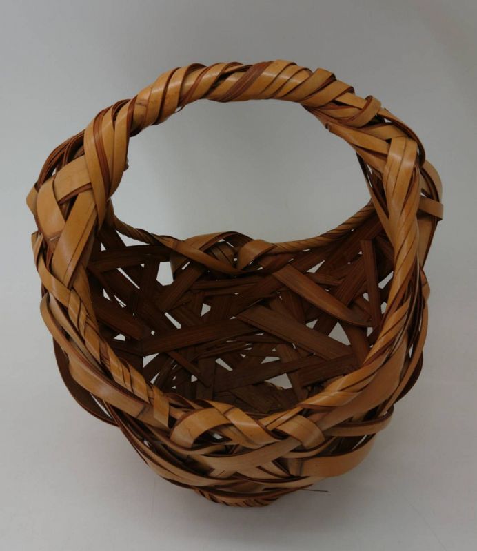 Finely Woven Japanese Bamboo Flower Vase Basket from Meiji