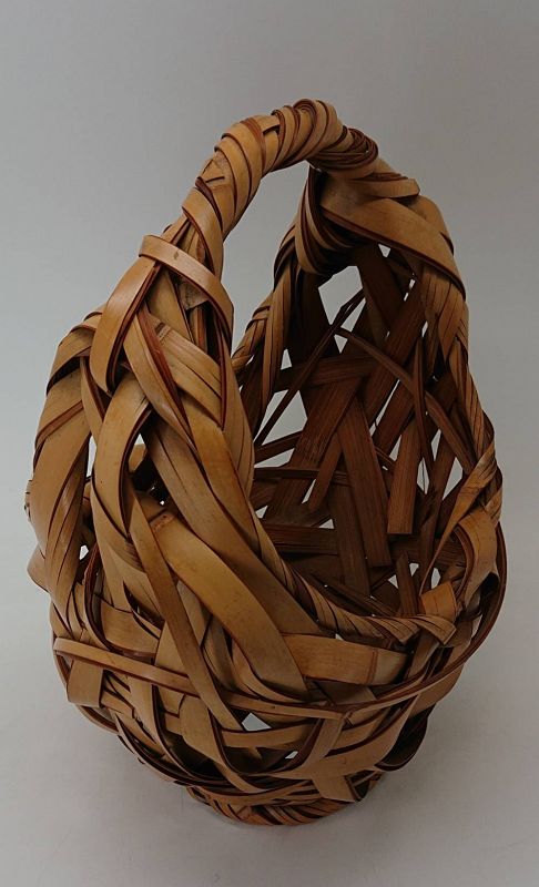 Finely Woven Japanese Bamboo Flower Vase Basket from Meiji