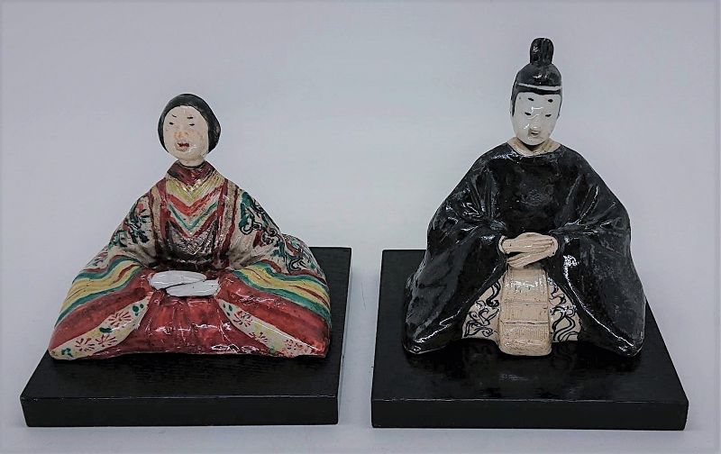 Japanese Oribe Hina Dolls w/Tomobako Meiji
