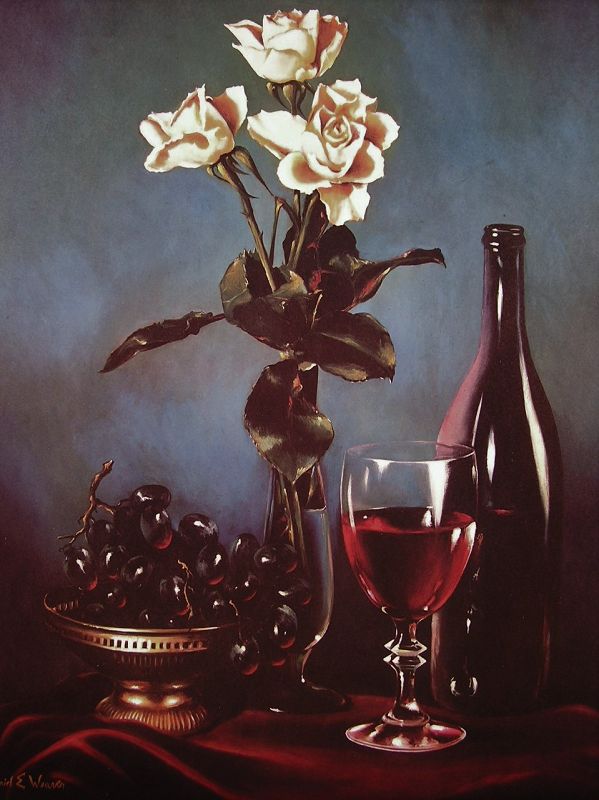 Fine Flemish Realism L/E Print by David E. Weaver, Wines &amp; Roses