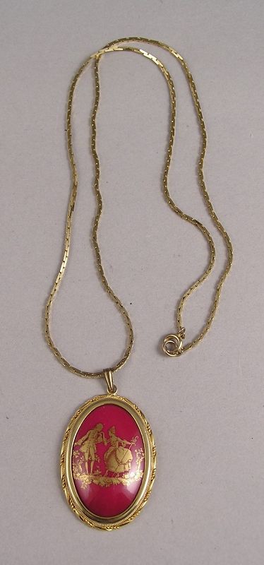 Beautiful French Porcelain Limoges Pendant and Necklace