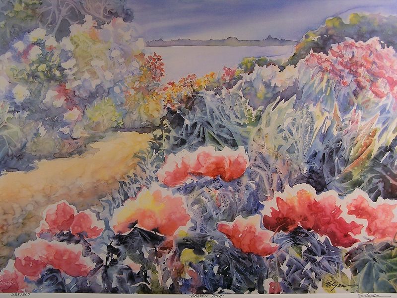 Mixed Media Lithograph by Elyse Campus Cohen, Garden Path
