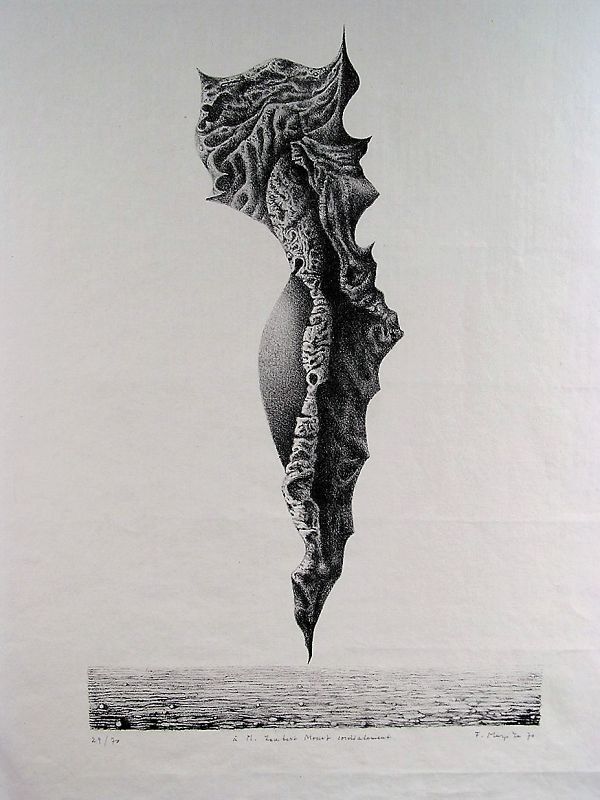 Classic Surrealist Monochrome Original Lithograph, 1970