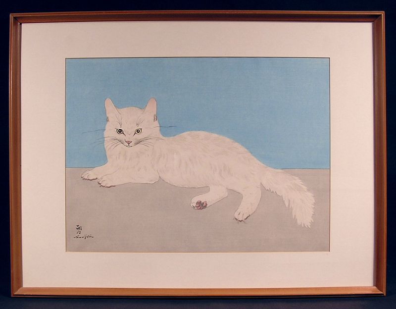 Very Rare Japanese Woodblock Print, Cat, by Leonard Foujita