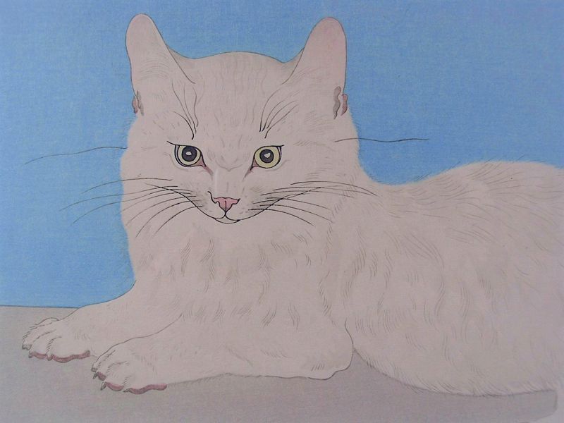 Very Rare Japanese Woodblock Print, Cat, by Leonard Foujita