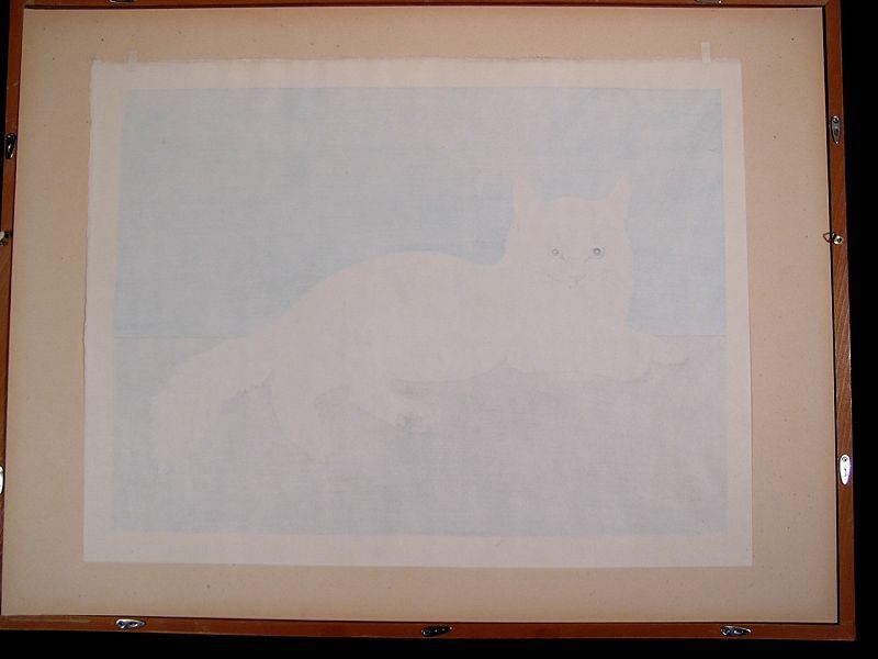 Very Rare Japanese Woodblock Print, Cat, by Leonard Foujita