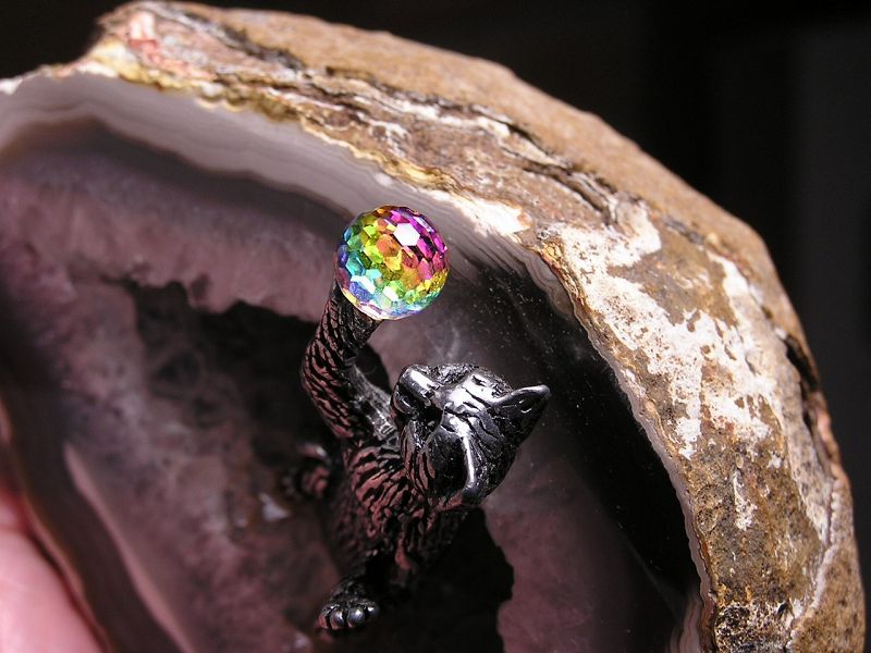 Rare Vintage Pewter Bob Cat w/Crystals Geodes