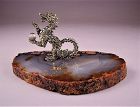 Rare Vintage Pewter Dragon w/24Kt Gold Plated on Agata base