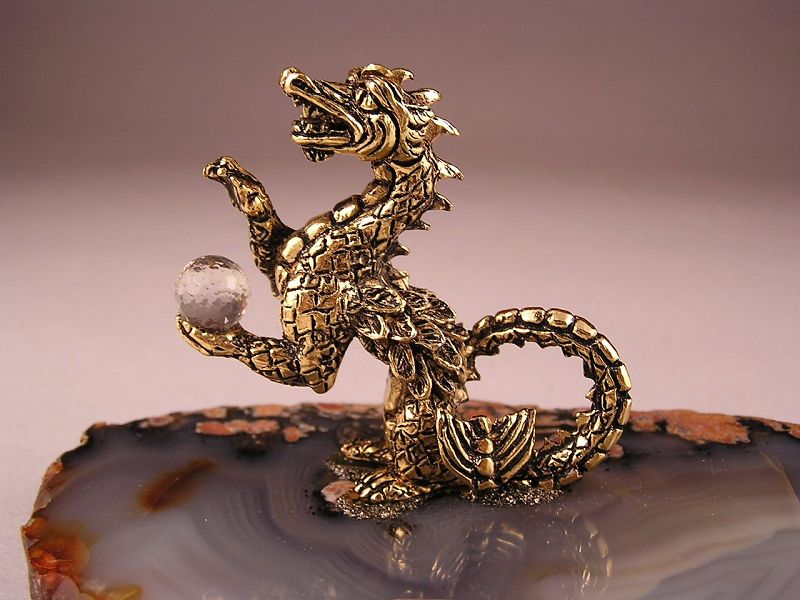 Rare Vintage Pewter Dragon w/24Kt Gold Plated on Agata base