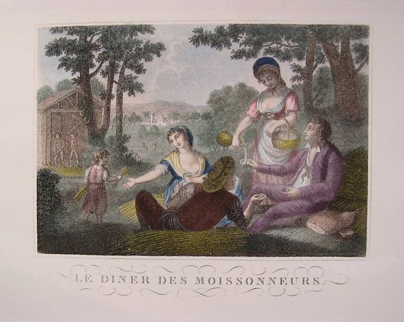 Beautiful Old French Engraving Print, Le Diner Des Moissonneurs