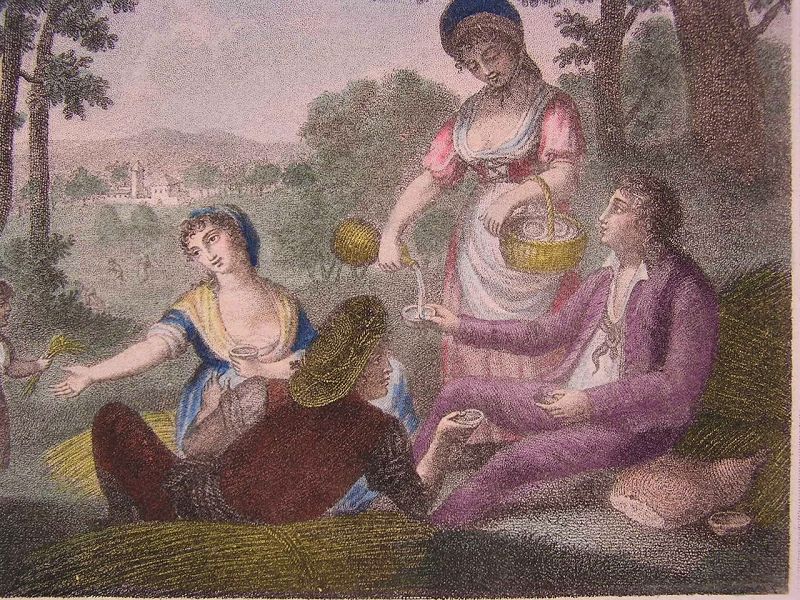 Beautiful Old French Engraving Print, Le Diner Des Moissonneurs