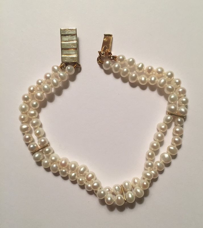 Fine Double Strand Pearl Bracelet with attractive 14K gold clasp