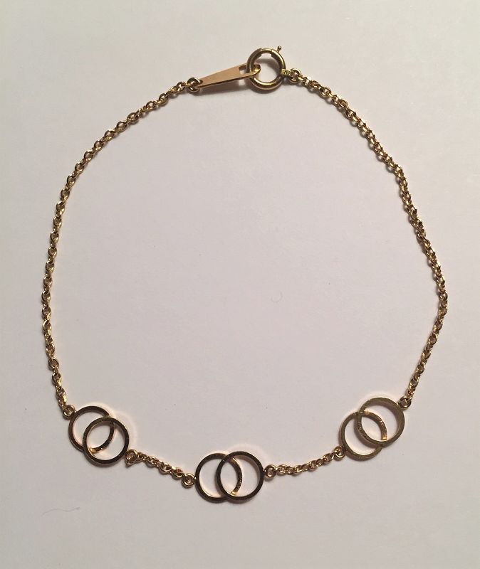 Lovely 18K Solid Gold Chain Bracelet with Double Ring Design