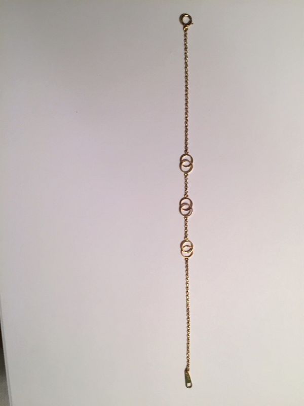 Lovely 18K Solid Gold Chain Bracelet with Double Ring Design