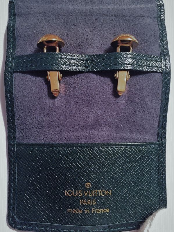 Handsome Louis Vuitton Cufflinks and Taiga Leather Case