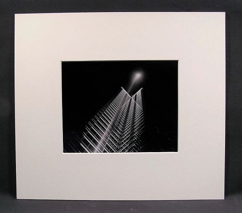 Fine Art Black and White Photograph with Striking Night Skycraper