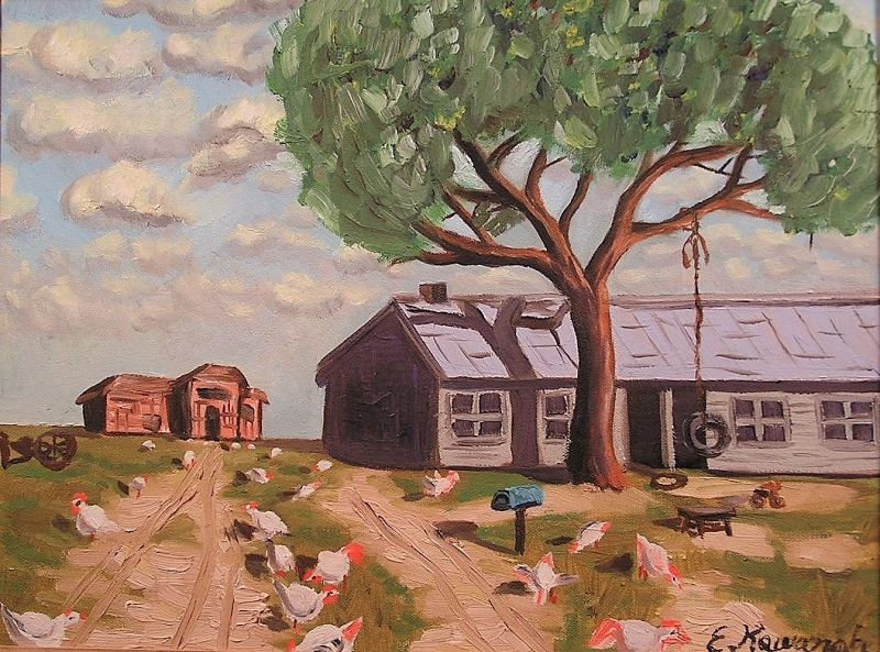 Original Oil Painting Sunny  Day Farm House Framed