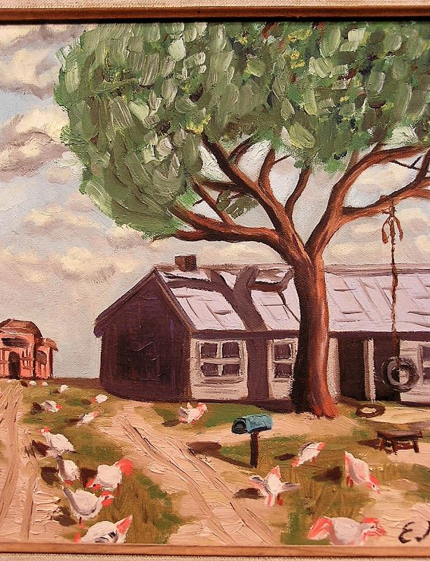 Original Oil Painting Sunny  Day Farm House Framed
