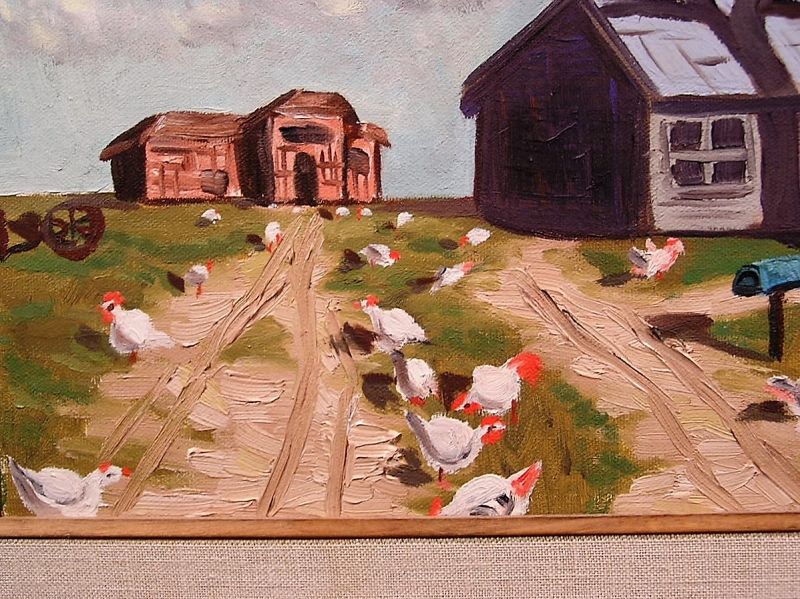 Original Oil Painting Sunny  Day Farm House Framed
