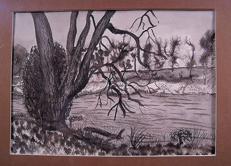 Unique Pen and Ink Drawing by Eiichi, Turtle Creek, 1979