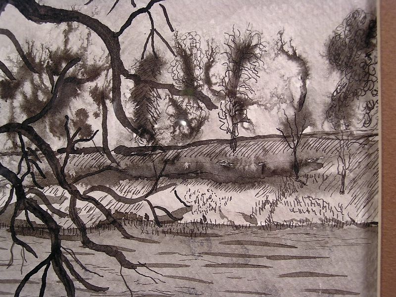 Unique Pen and Ink Drawing by Eiichi, Turtle Creek, 1979