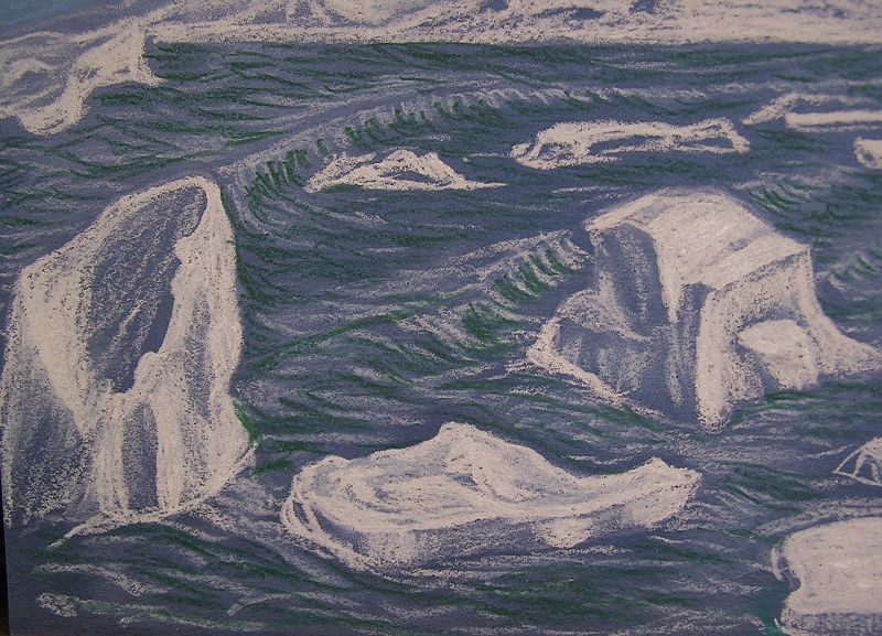 Original Pastel Painting, Iceberg by E. Kawanabe 1978