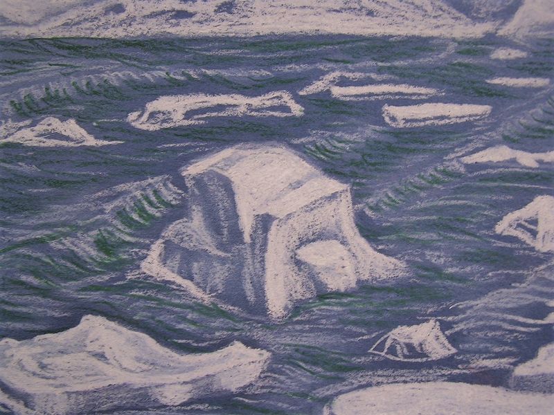 Original Pastel Painting, Iceberg by E. Kawanabe 1978