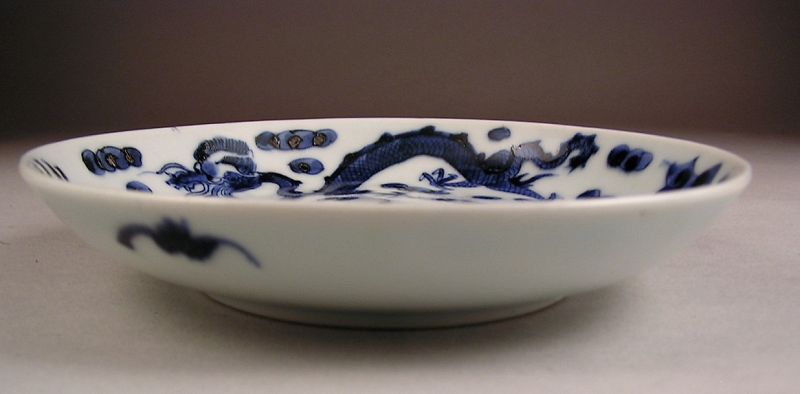 Fine Japanese Ko Imari Porcelain BW Plate, Dragon/Ho-o Bird 19c