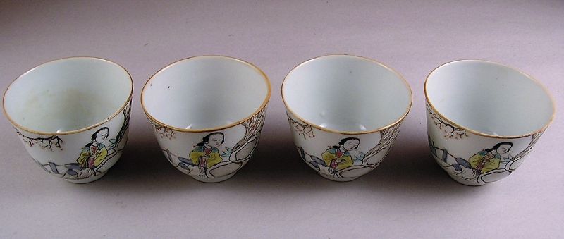 Very Rare Beautiful Set of 4 pcs Chinese Tongzhi Porcelain Cups