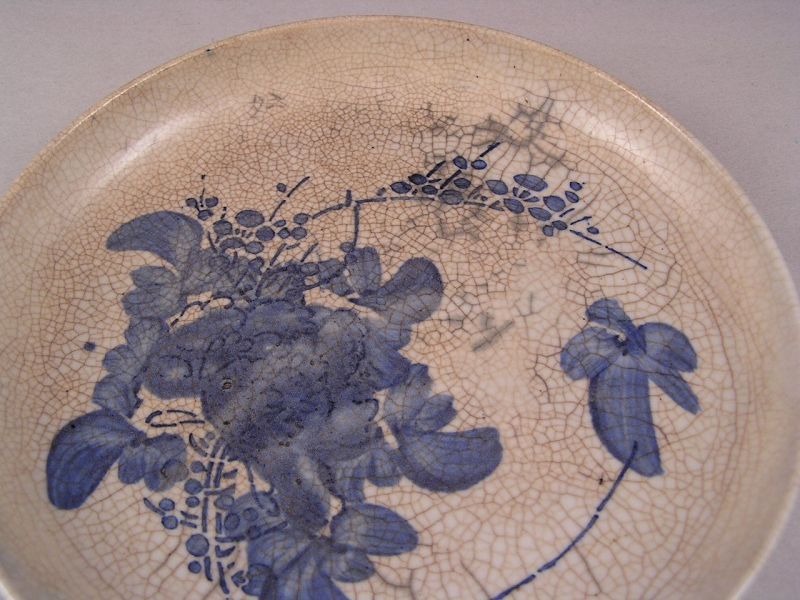 Finely made Japanese Antique Plate Sometsuke Flowers 18 to 19c