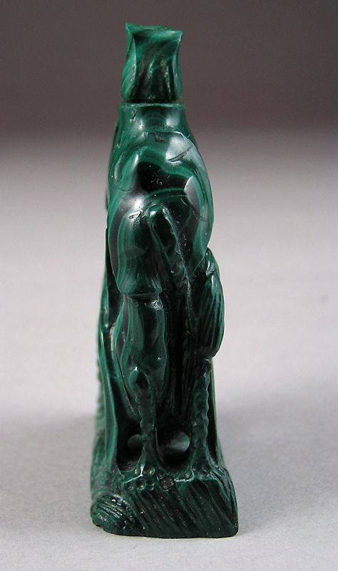 Finely Carved Chinese Malachite Snuff Bottle in Carp Water Fall Dsn