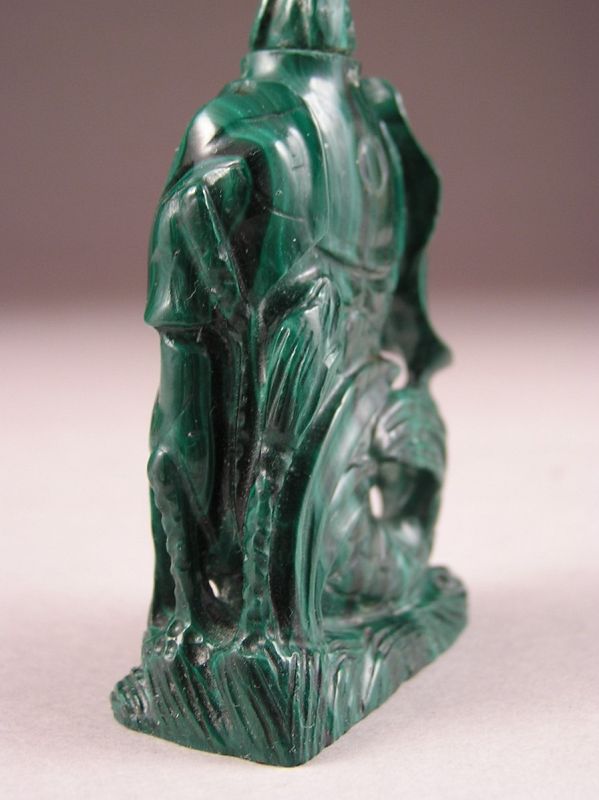 Finely Carved Chinese Malachite Snuff Bottle in Carp Water Fall Dsn