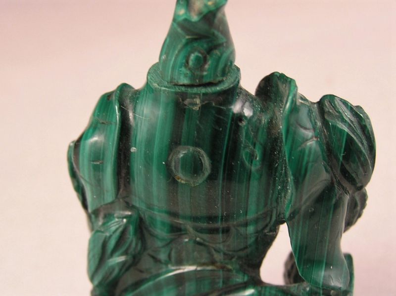 Finely Carved Chinese Malachite Snuff Bottle in Carp Water Fall Dsn