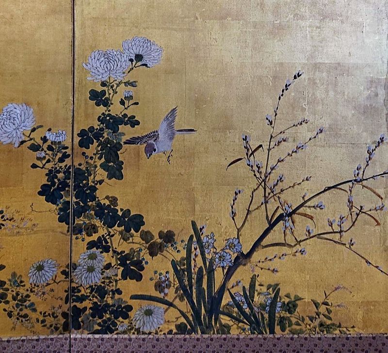 Lovely Japanese Byobu Screen 6 panels with Autumn Flowers