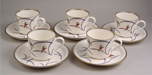 Beautiful Japanese Koransha Fine China set of 5 cups and saucers