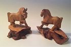 Finely Carved Vintage Miniature Wooden Horses Pair