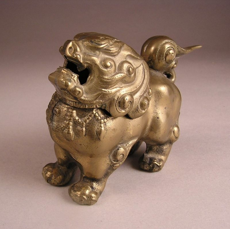 Lovely Cast Brass Foo Dog Koro Incense Burner