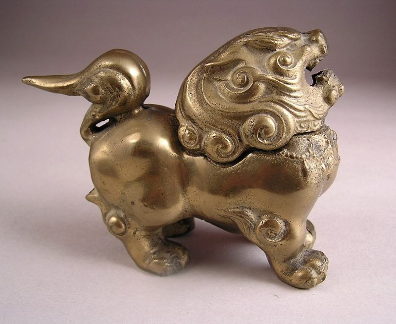 Lovely Cast Brass Foo Dog Koro Incense Burner