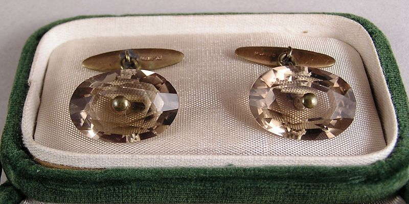 Vintage Japanese Yellow Crystal Cuff Links Early Showa