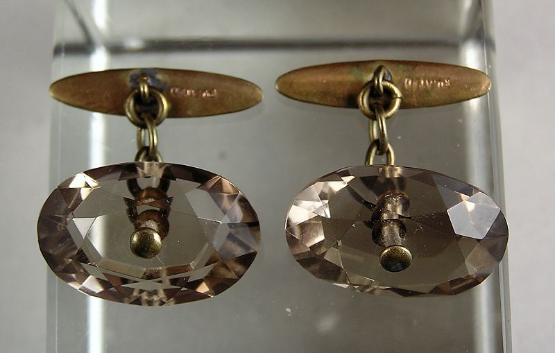 Vintage Japanese Yellow Crystal Cuff Links Early Showa