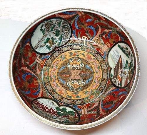 Fine Japanese Large Ko Imari Bowl Dragon & Noshi Design Early Meiji