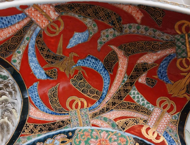 Fine Japanese Large Ko Imari Bowl Dragon &amp; Noshi Design Early Meiji