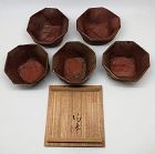 Unusual Japanese Bizen Yaki Mukozuke Set by Togaku Mori