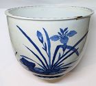 Rare Fine Japanese BW Ko Imari Deep Bowl with Iris Design Mid Edo