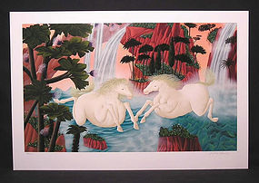 Original Serigraph by Jose Carlos Ramos, "Horse at Water Falls", L/E