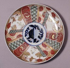 Lovely Japanese Ko Imari Plate w/Crane & Pine Tree 19c