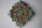 Tibetan Silver and Turquoise Floral Pattern Encrusted Filigree Amulet